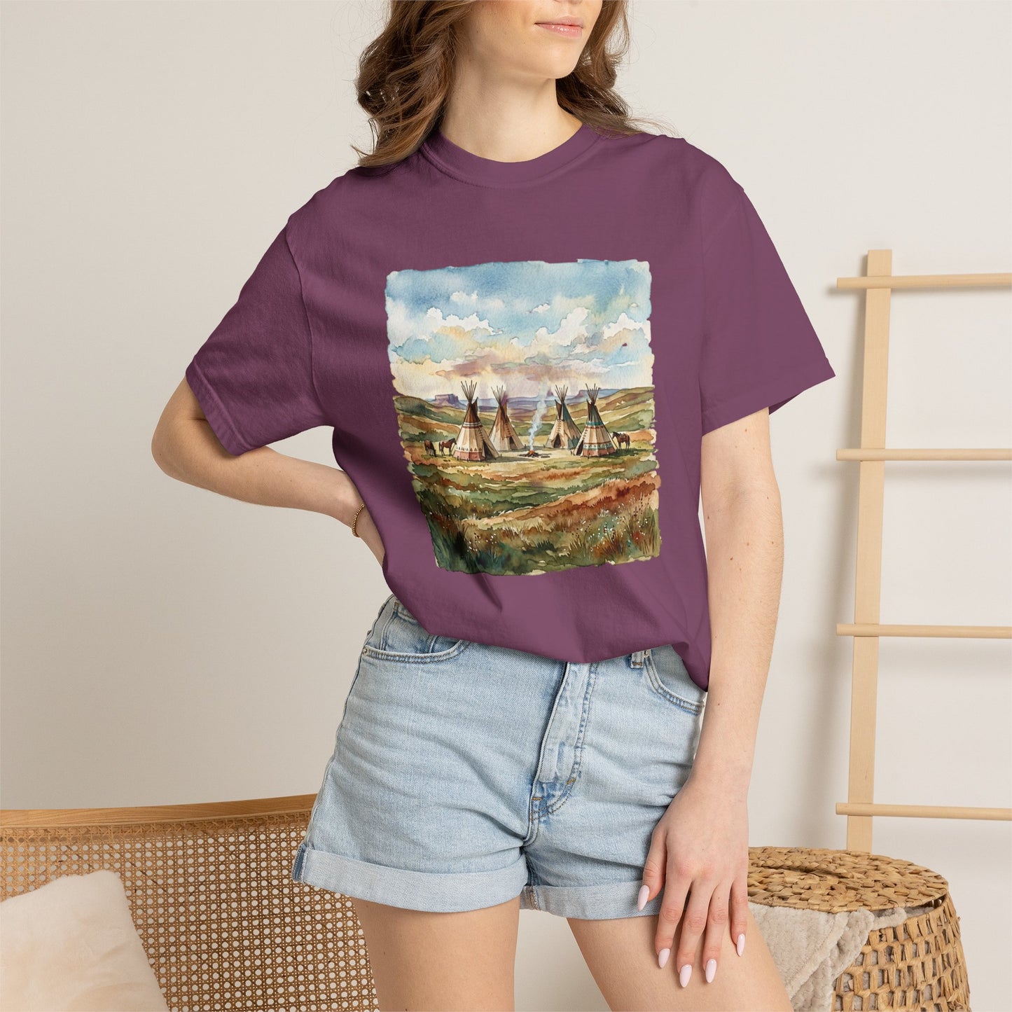 Prairie Tee with Teepee Landscape Print — Vintage Nature Graphic T-Shirt
