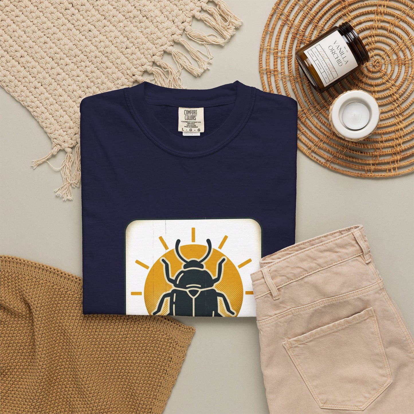 Scarabs & Sun Graphic T-Shirt — Egyptian Beetle Nature Tee