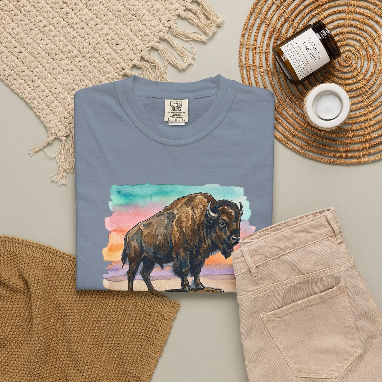 Buffalo Sunset T-Shirt — Watercolor Bison Graphic Tee