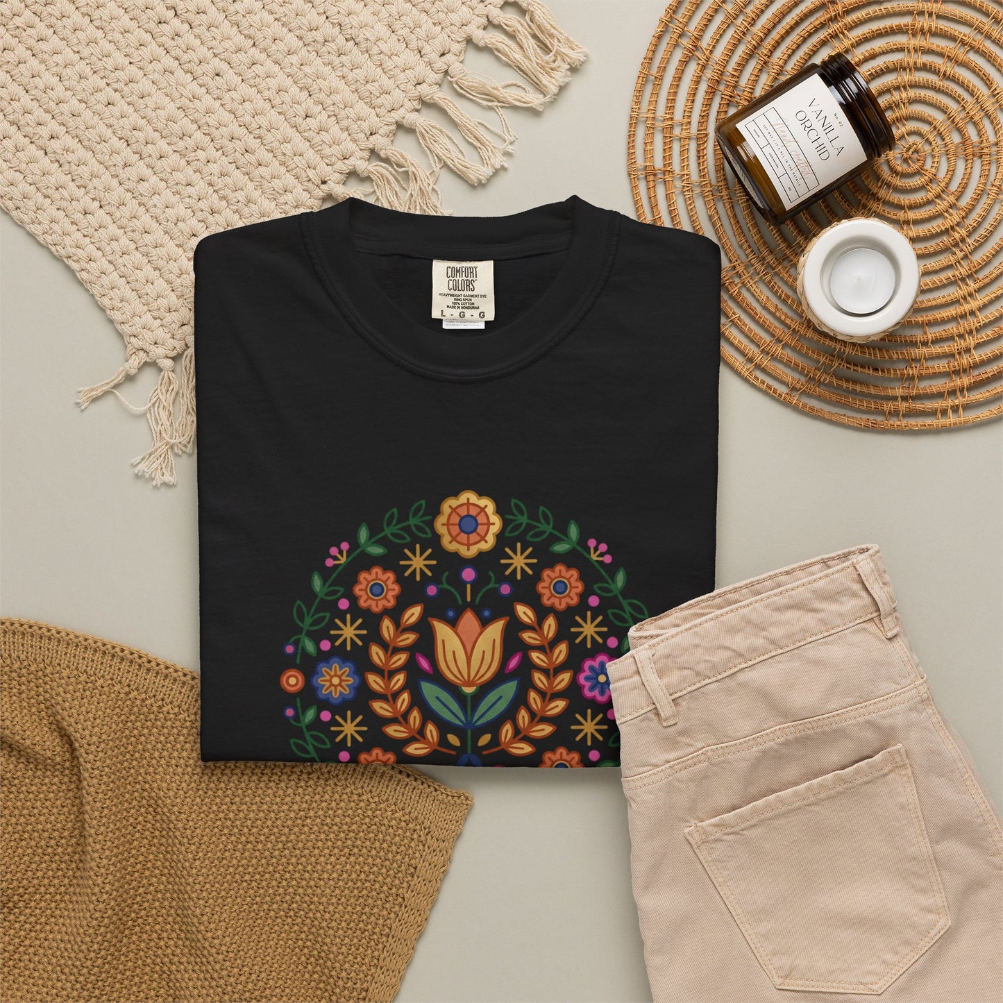 For Flower Lovers T-Shirt — Floral Wreath Nordic Folkart