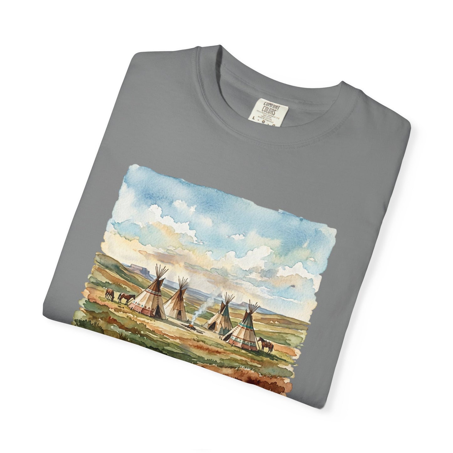 Prairie Tee with Teepee Landscape Print — Vintage Nature Graphic T-Shirt