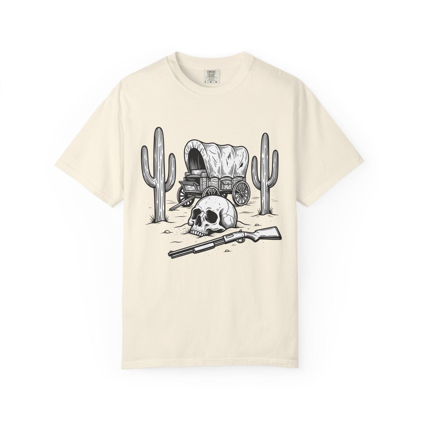 Western Skull & Wagon T-Shirt — Desert Cactus Graphic Tee