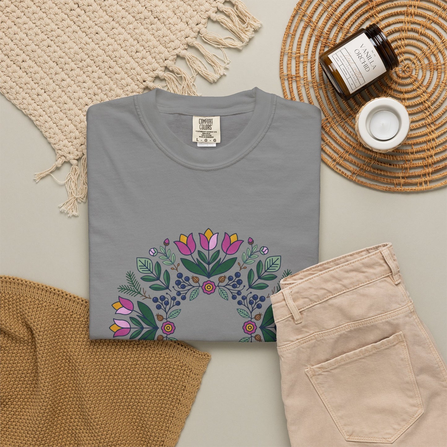 Floral Wreath T-Shirt — Botanical Circle Graphic Tee