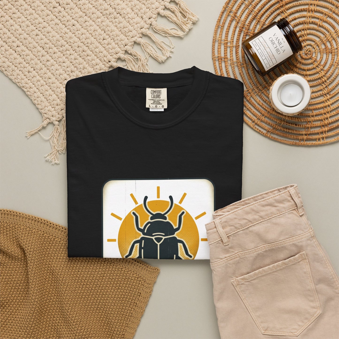 Scarabs & Sun Graphic T-Shirt — Egyptian Beetle Nature Tee