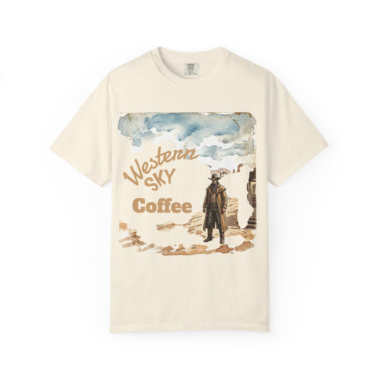 Western Sky Coffee T-Shirt — Vintage Cowboy Coffee Graphic Tee