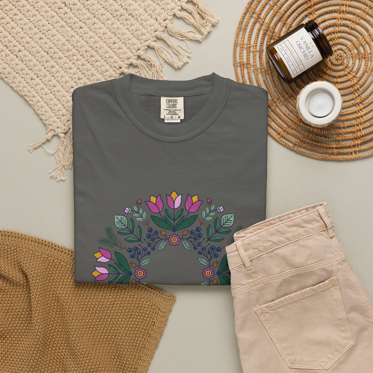 Floral Wreath T-Shirt — Botanical Circle Graphic Tee