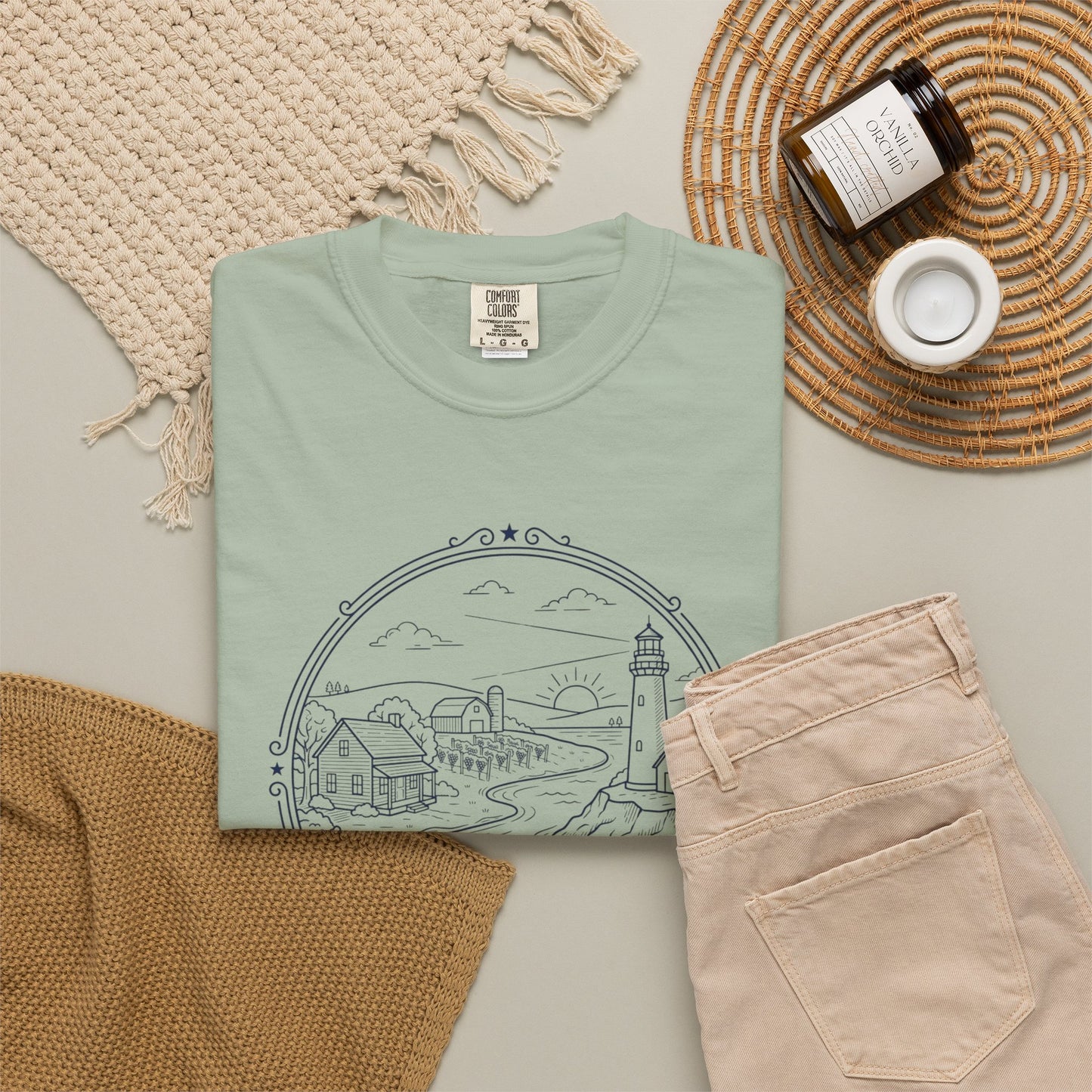 Grafton Illinois Scenic T-Shirt — Vintage Lighthouse River Illustration