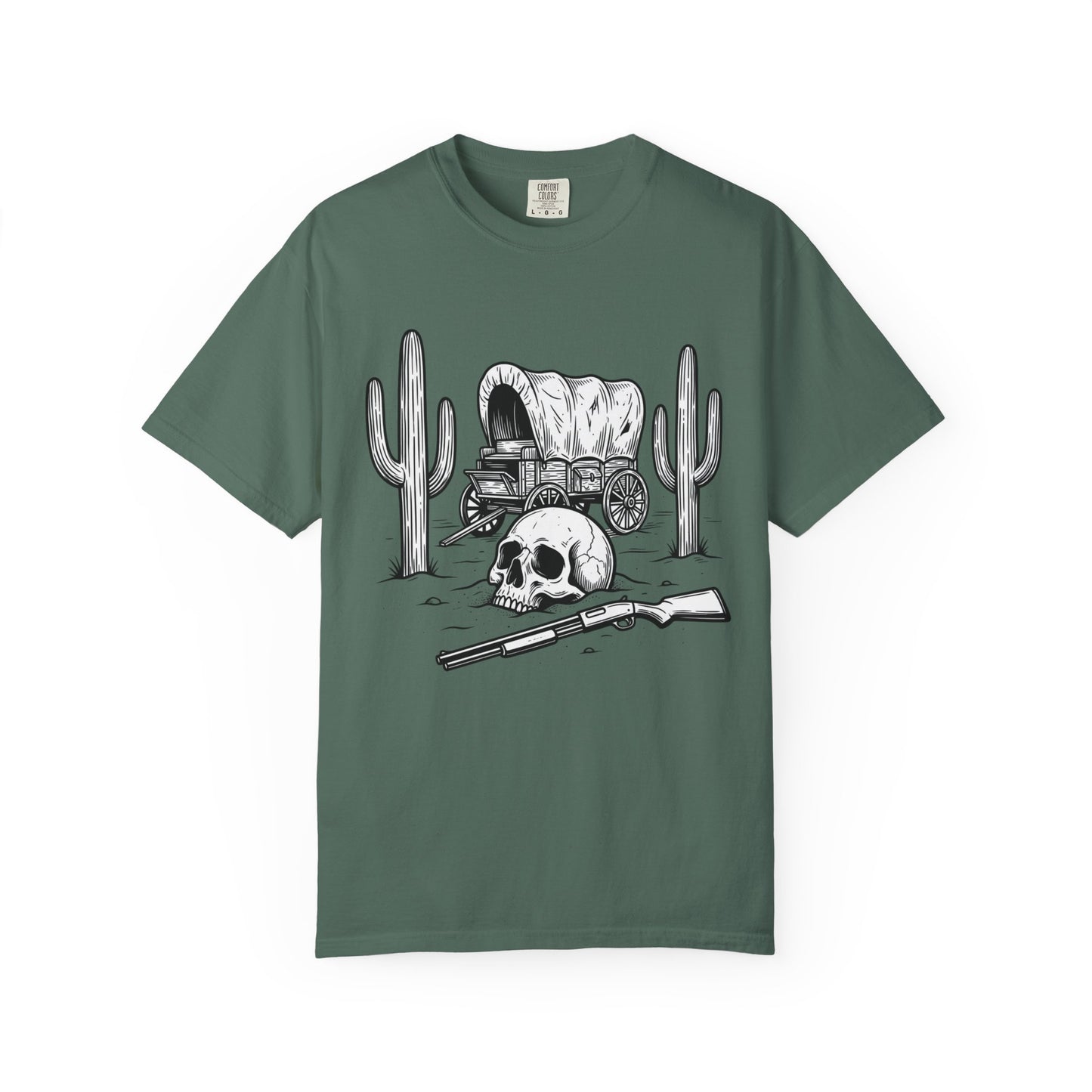 Western Skull & Wagon T-Shirt — Desert Cactus Graphic Tee