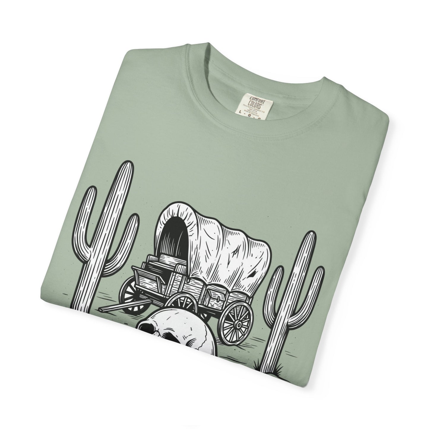 Western Skull & Wagon T-Shirt — Desert Cactus Graphic Tee