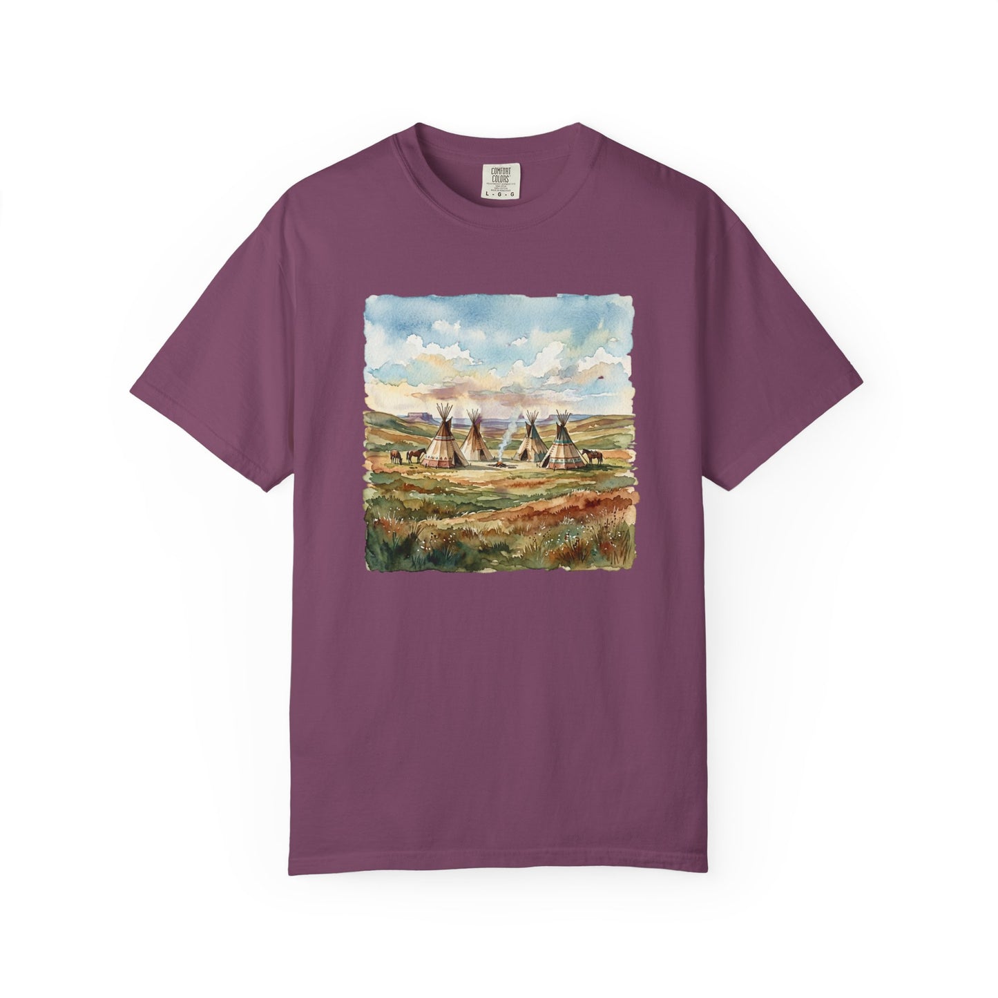 Prairie Tee with Teepee Landscape Print — Vintage Nature Graphic T-Shirt
