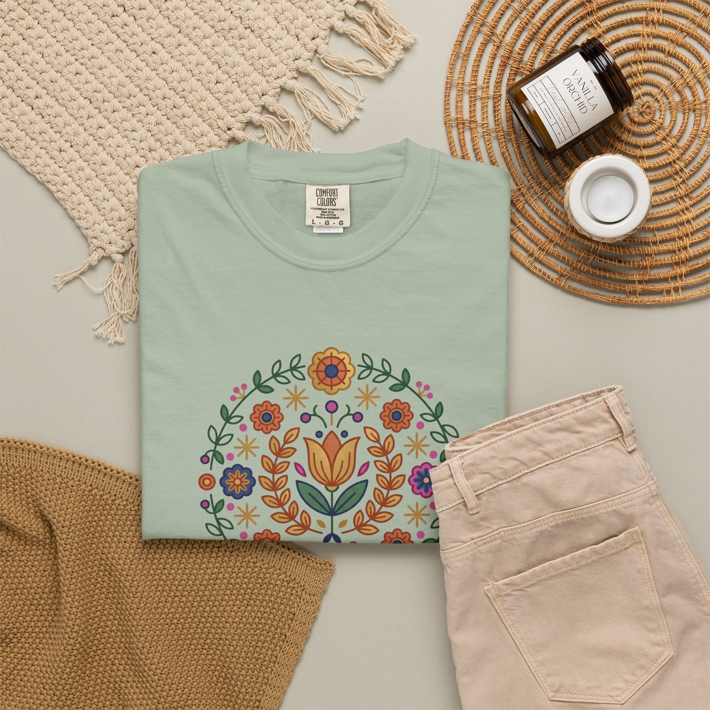 For Flower Lovers T-Shirt — Floral Wreath Nordic Folkart