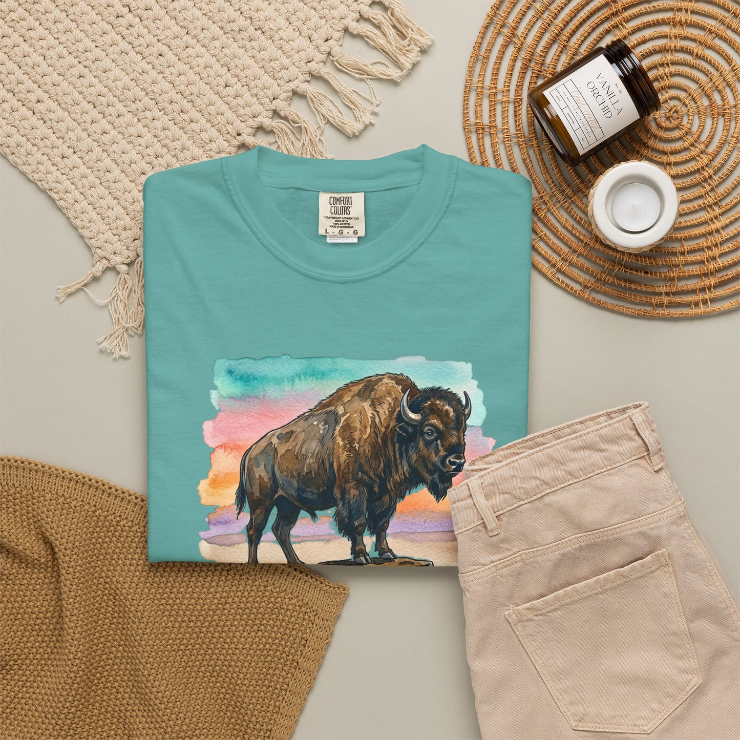 Buffalo Sunset T-Shirt — Watercolor Bison Graphic Tee