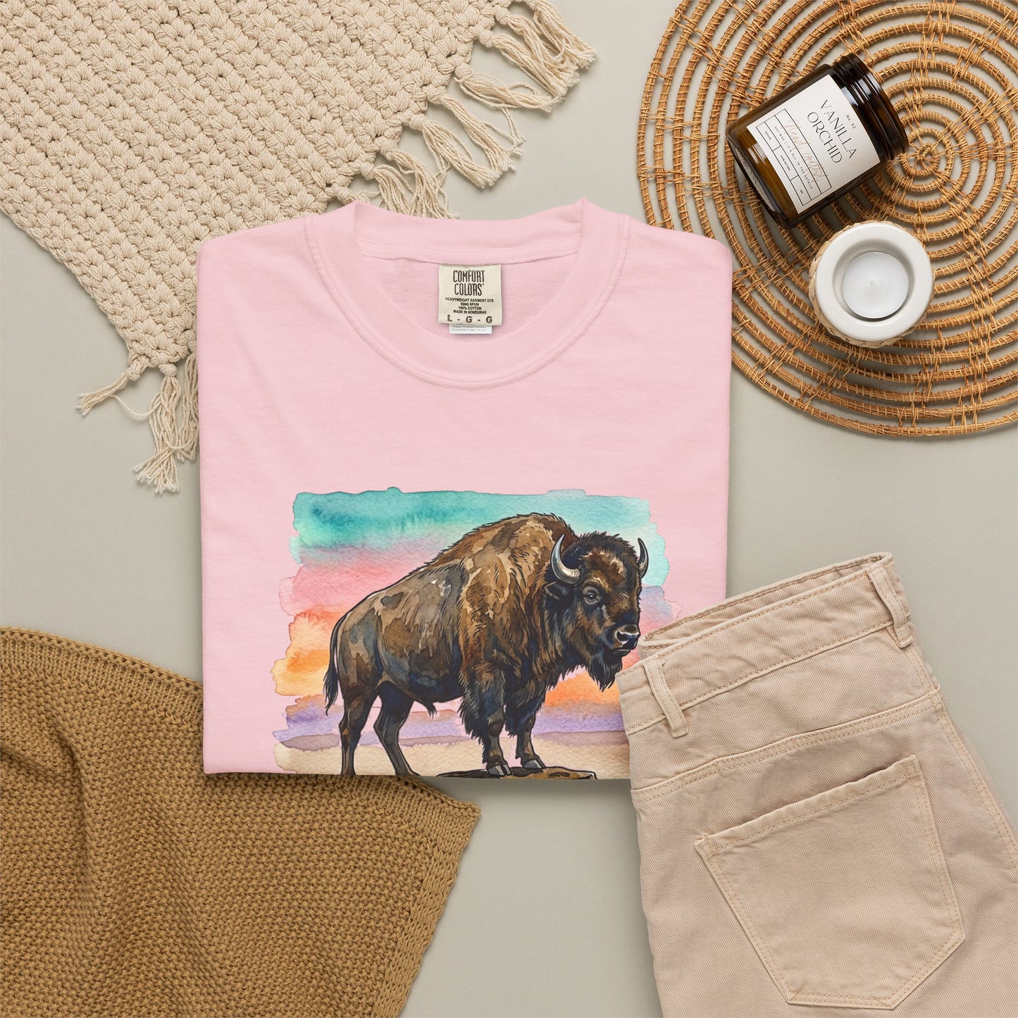 Buffalo Sunset T-Shirt — Watercolor Bison Graphic Tee