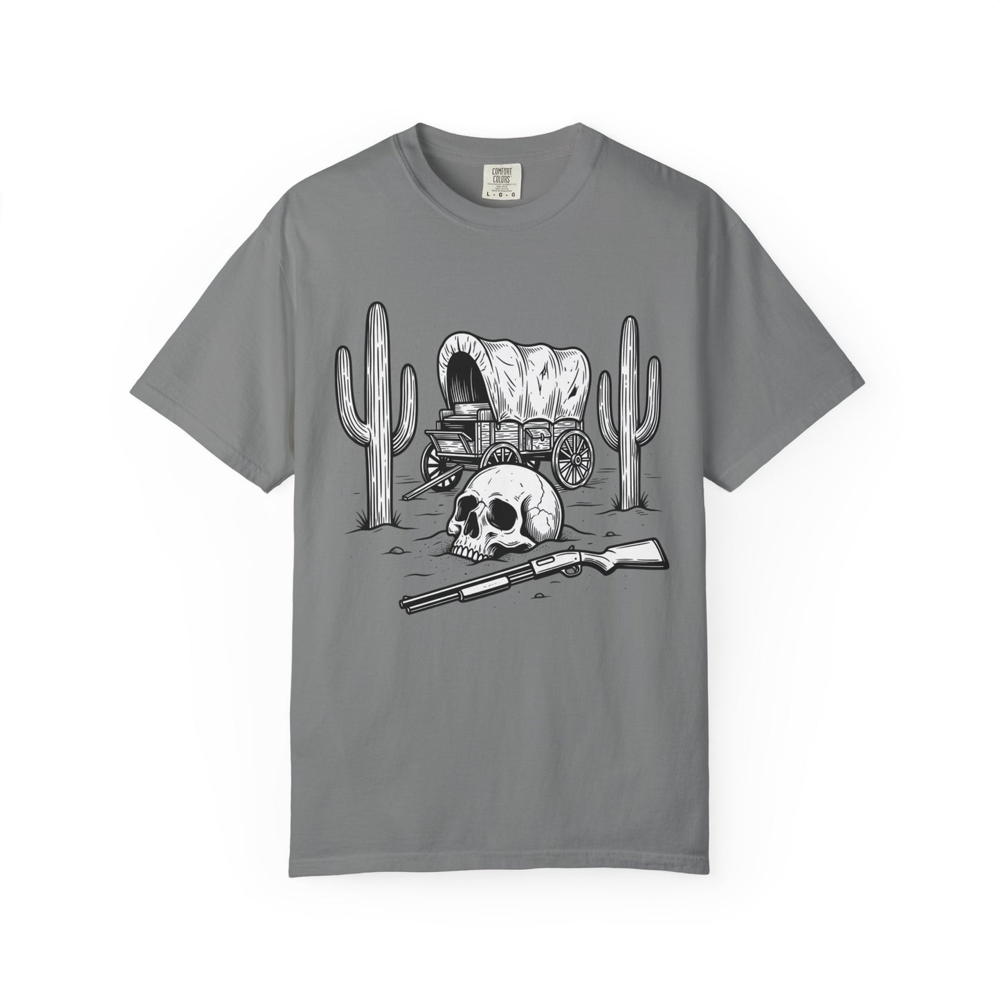 Western Skull & Wagon T-Shirt — Desert Cactus Graphic Tee