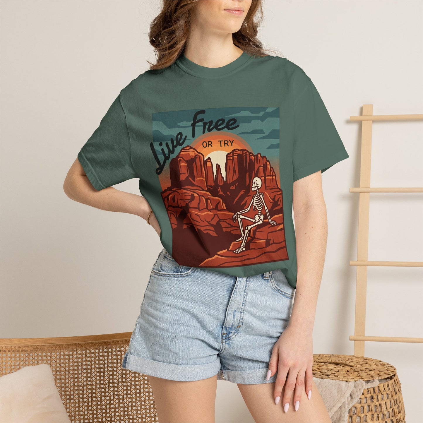 Live Free or Try T-Shirt — Desert Skeleton Graphic Tee