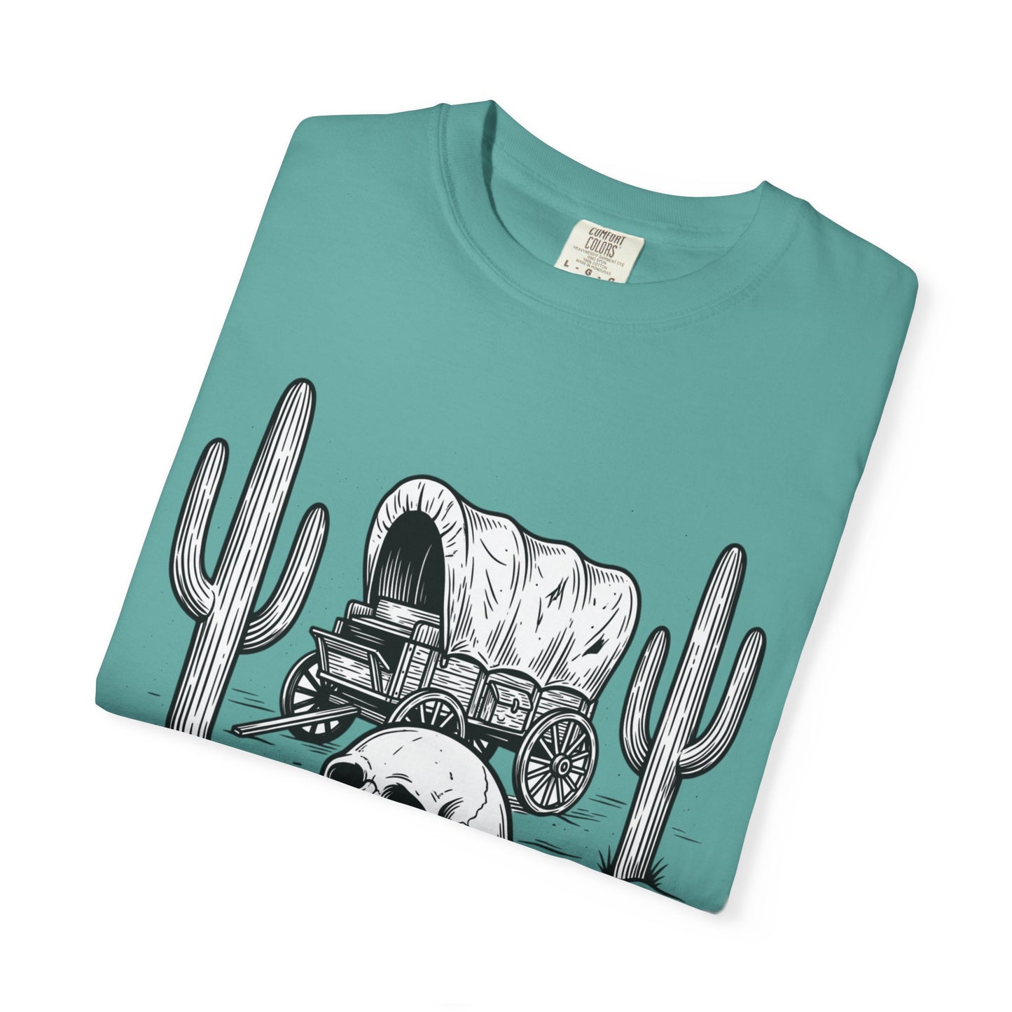Western Skull & Wagon T-Shirt — Desert Cactus Graphic Tee