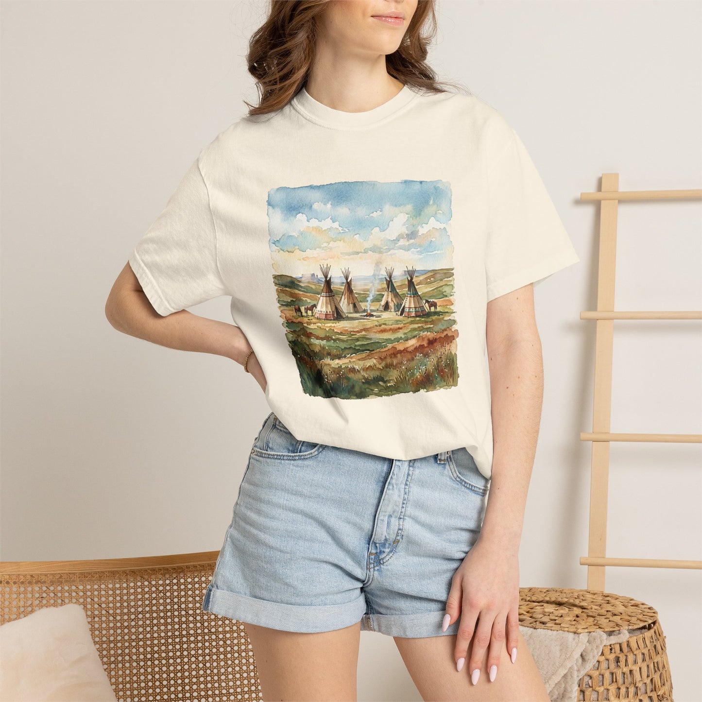 Prairie Tee with Teepee Landscape Print — Vintage Nature Graphic T-Shirt