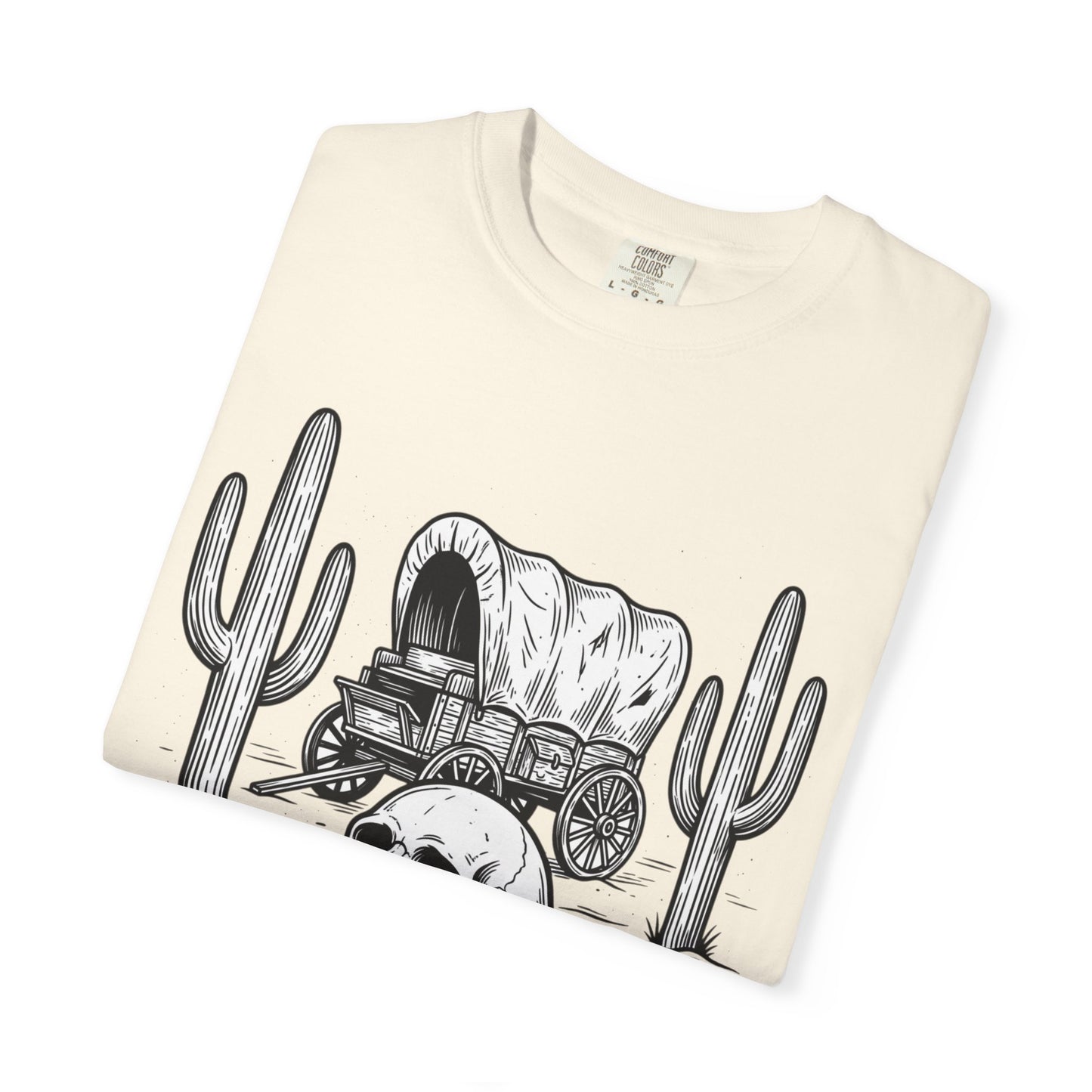 Western Skull & Wagon T-Shirt — Desert Cactus Graphic Tee