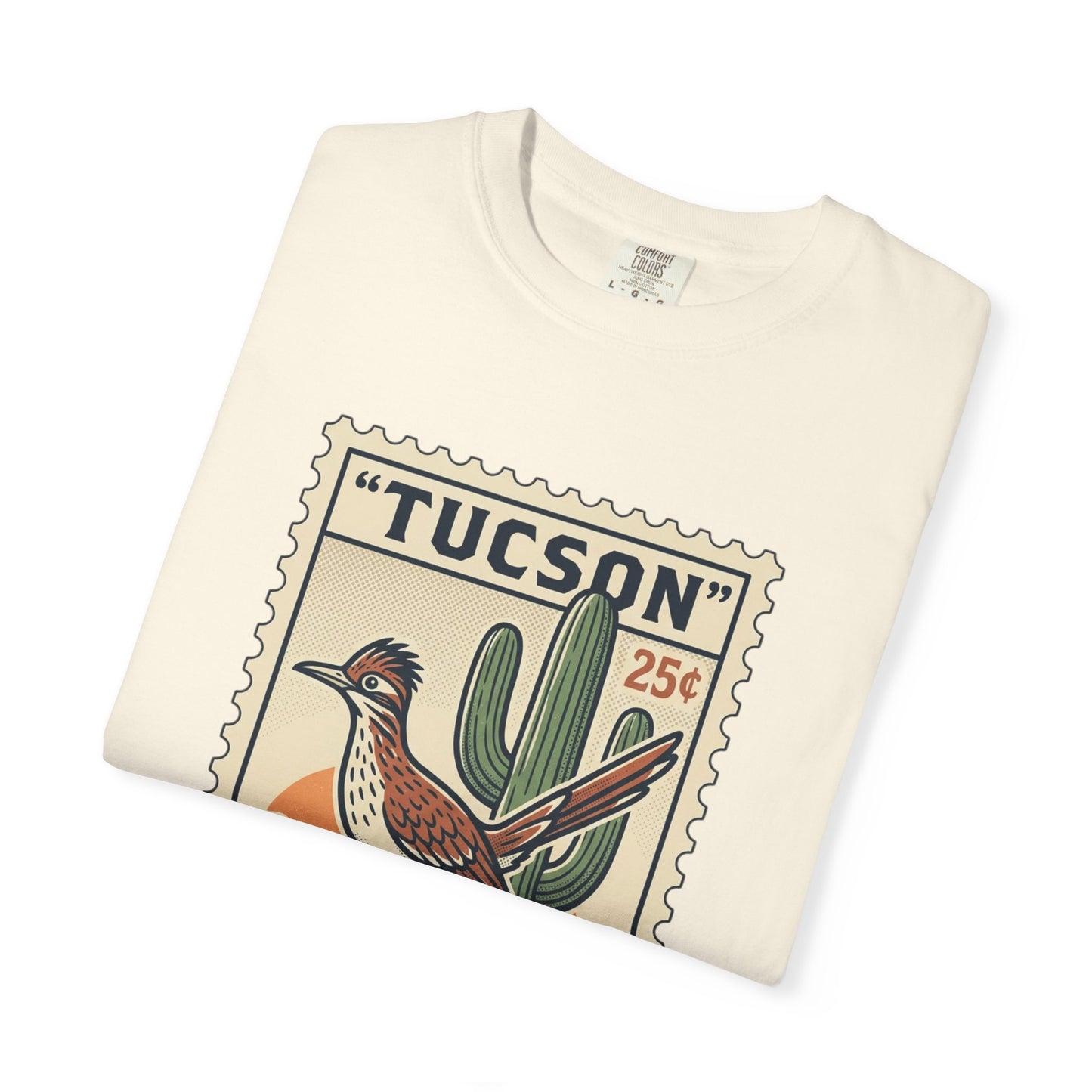 Tucson Roadrunner Stamp T-Shirt — Desert Cactus Vintage Travel Tee