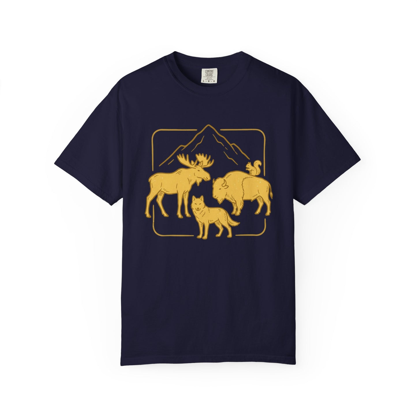 Wildlife Trio T-Shirt — Moose, Wolf & Bison Mountain Graphic