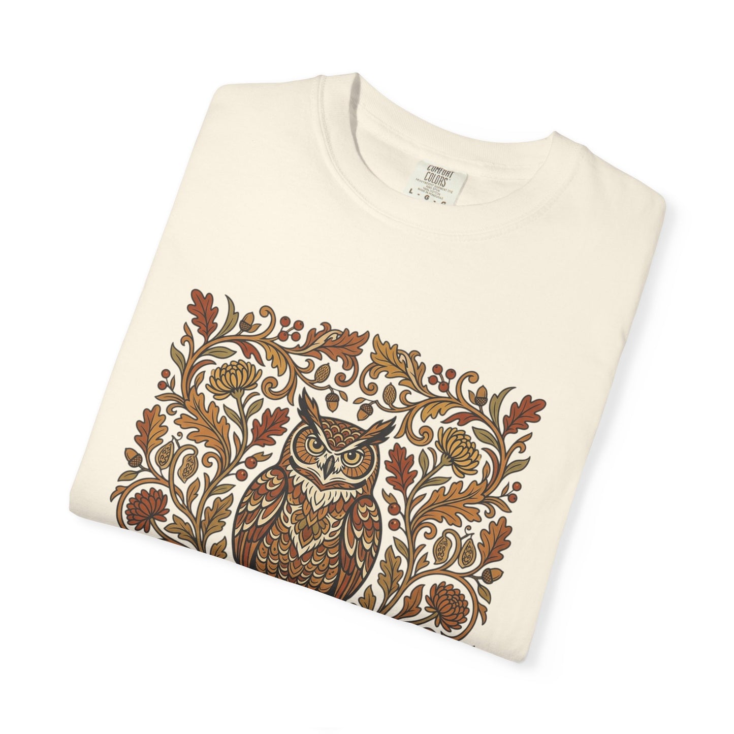 Vintage Floral Owl T-Shirt — Autumn Folk Art Graphic Tee
