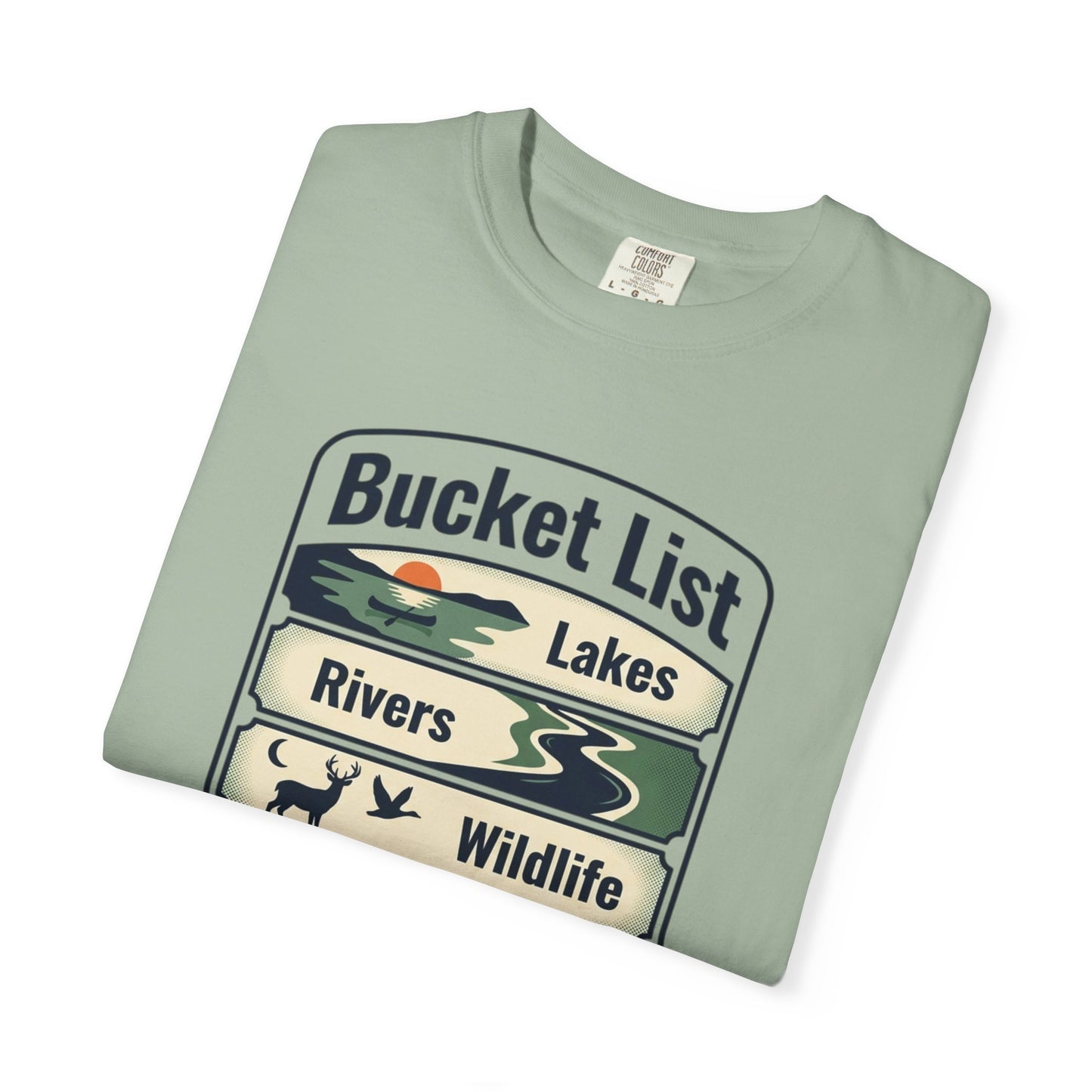 Bucket List Outdoors T‑Shirt — Lakes, Rivers, Wildlife, Trees, Festivals & Campsites