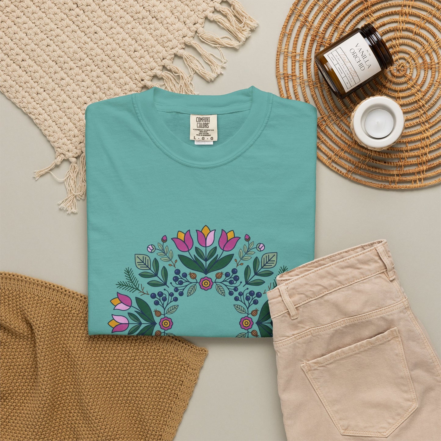 Floral Wreath T-Shirt — Botanical Circle Graphic Tee
