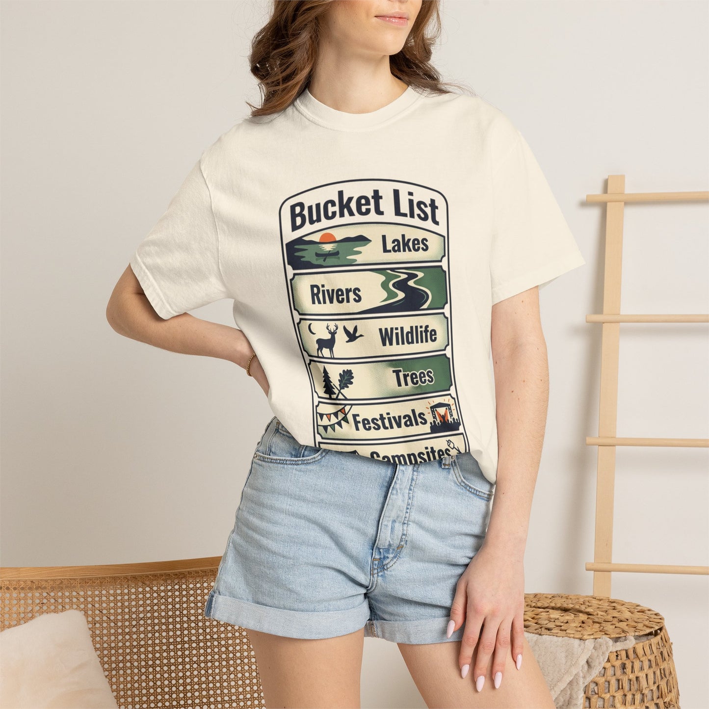 Bucket List Outdoors T‑Shirt — Lakes, Rivers, Wildlife, Trees, Festivals & Campsites