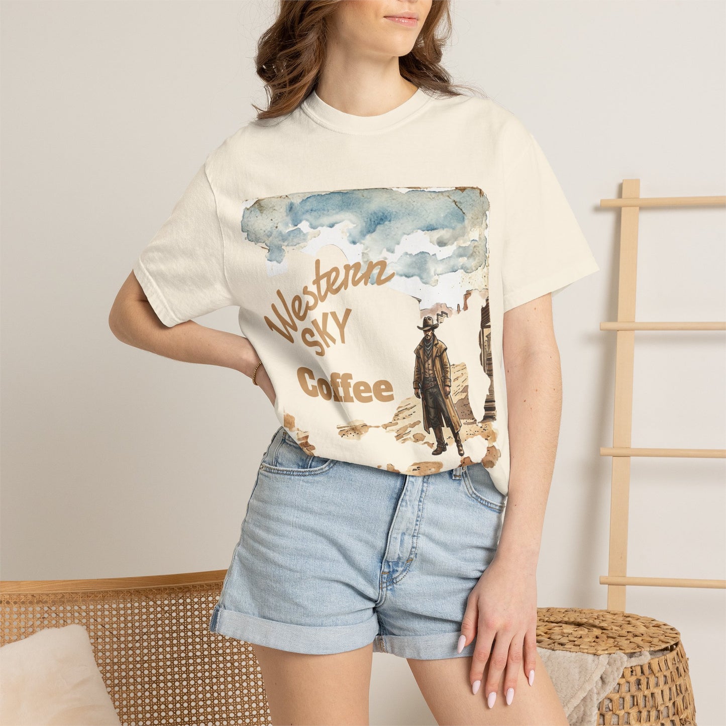 Western Sky Coffee T-Shirt — Vintage Cowboy Coffee Graphic Tee