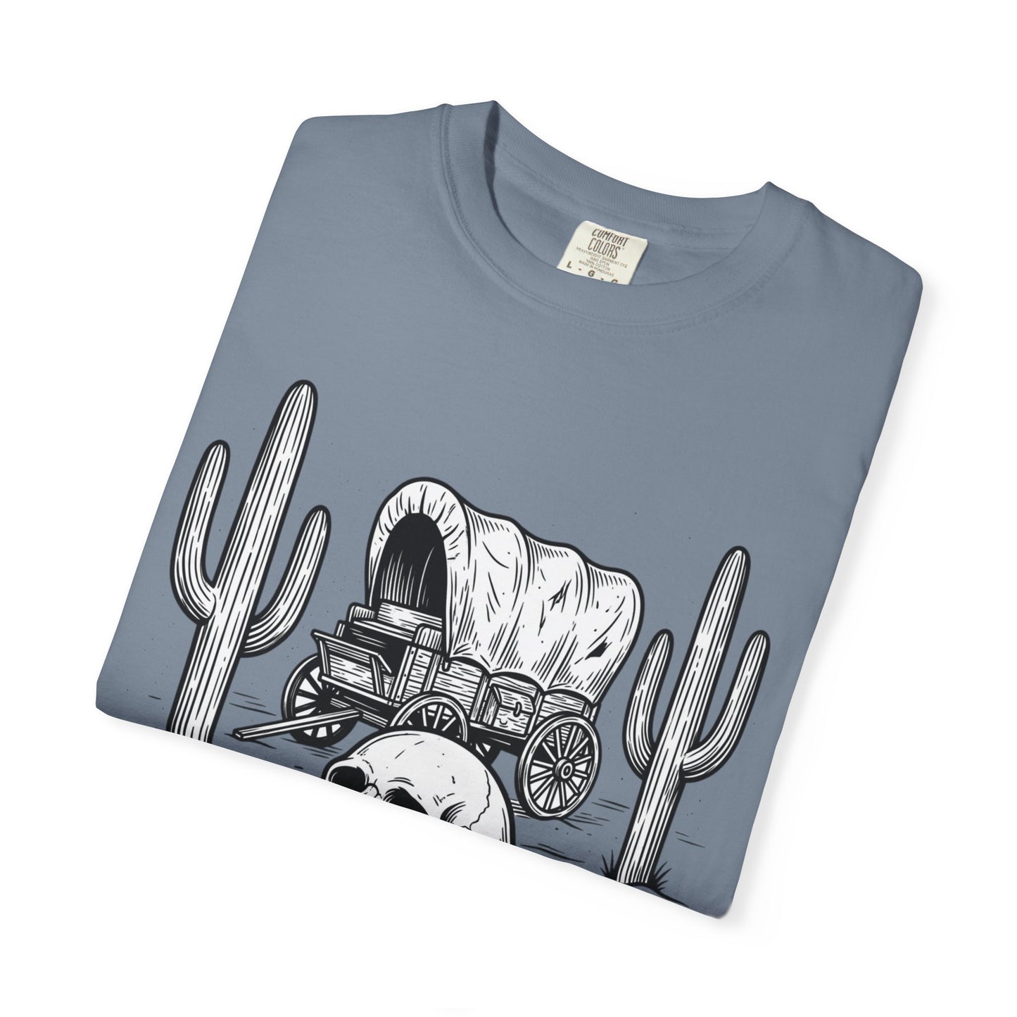 Western Skull & Wagon T-Shirt — Desert Cactus Graphic Tee