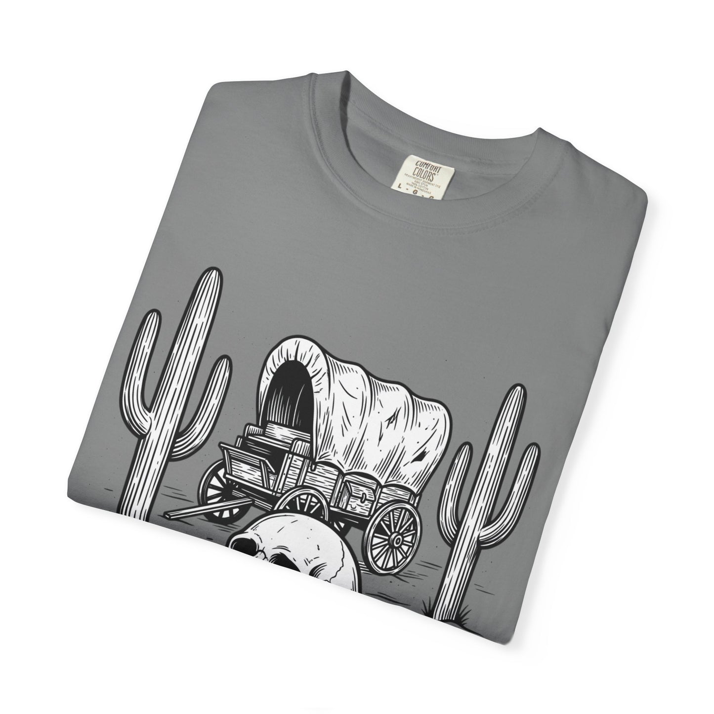 Western Skull & Wagon T-Shirt — Desert Cactus Graphic Tee