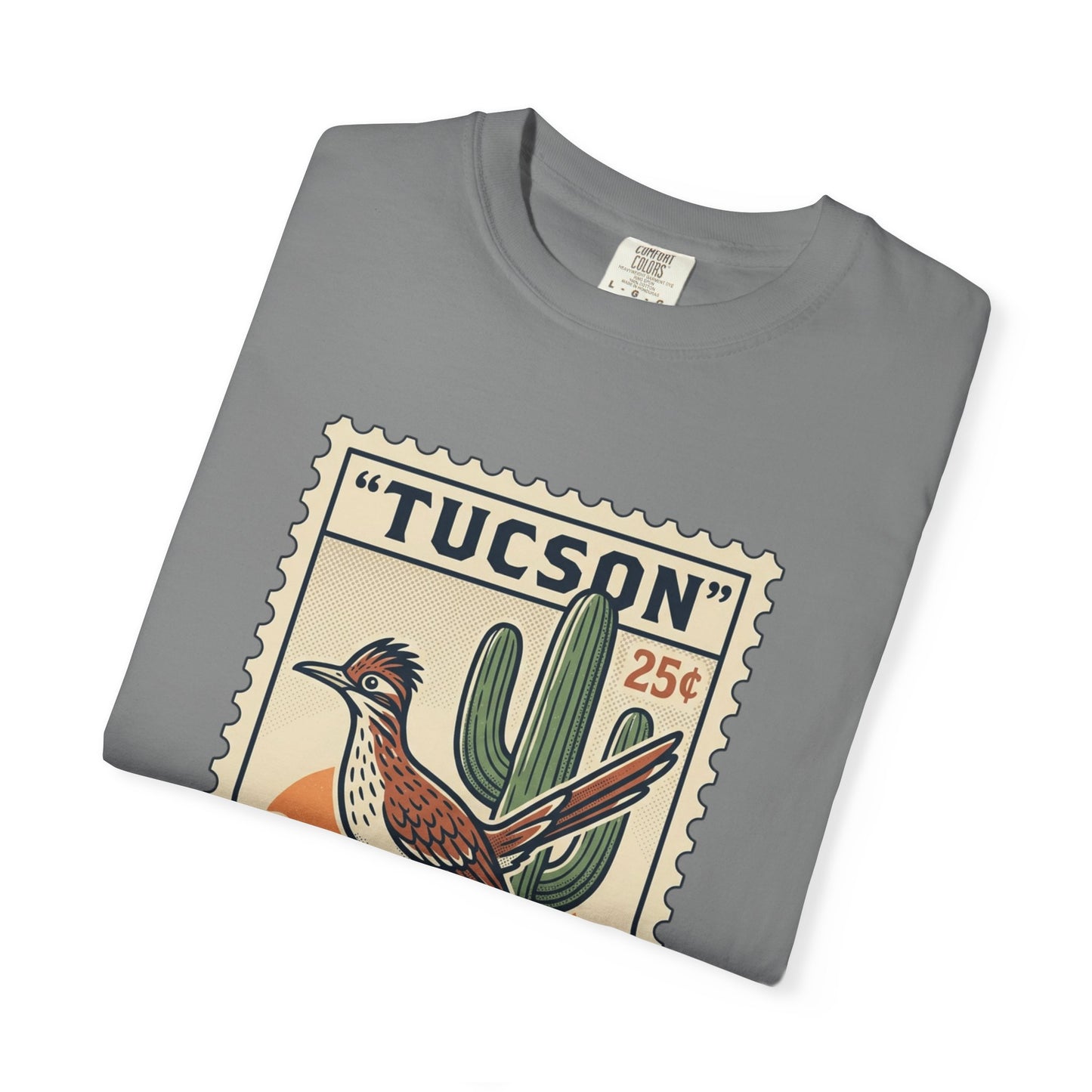 Tucson Roadrunner Stamp T-Shirt — Desert Cactus Vintage Travel Tee