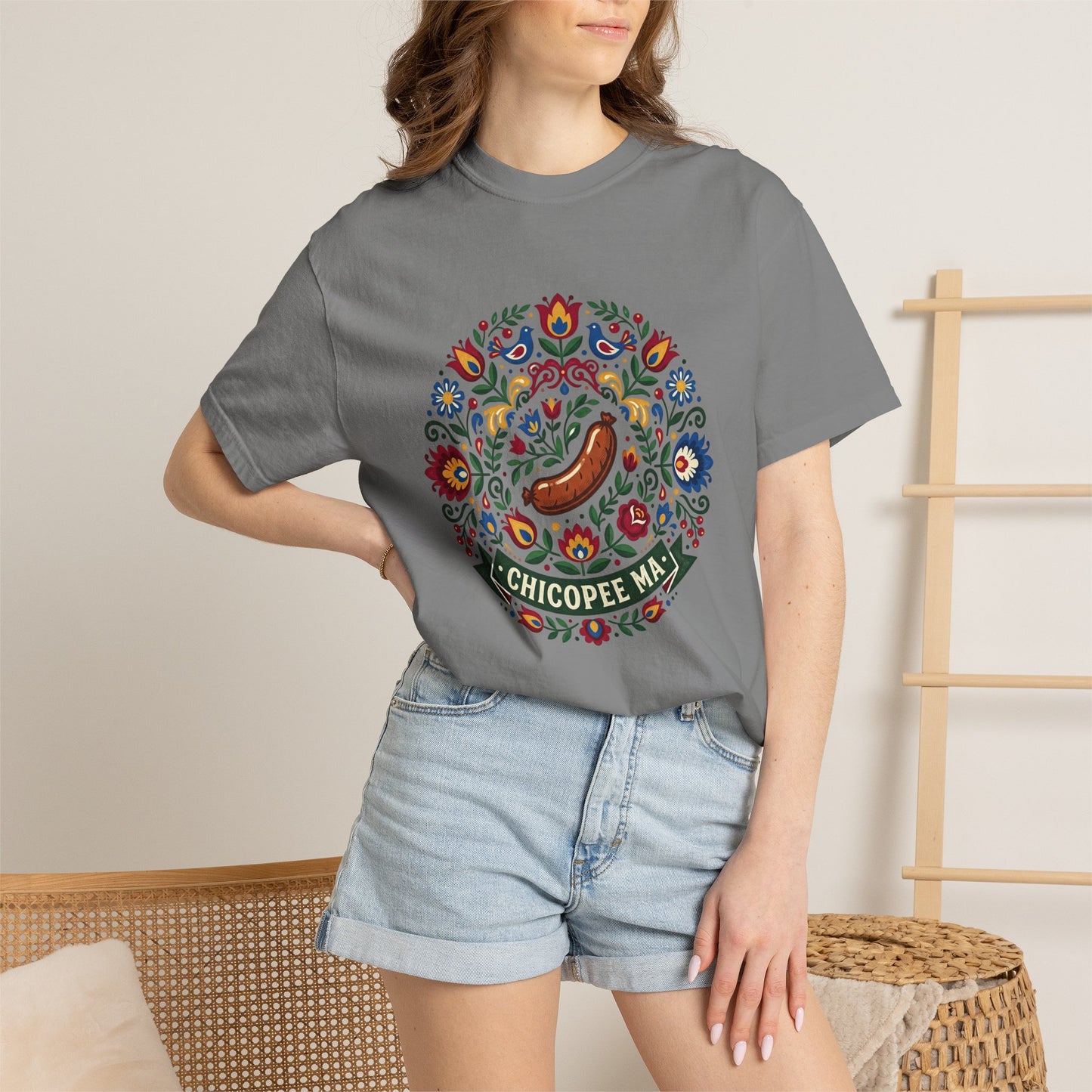 Small Town USA Chicopee MA Folk Art Polish Sausage T-Shirt