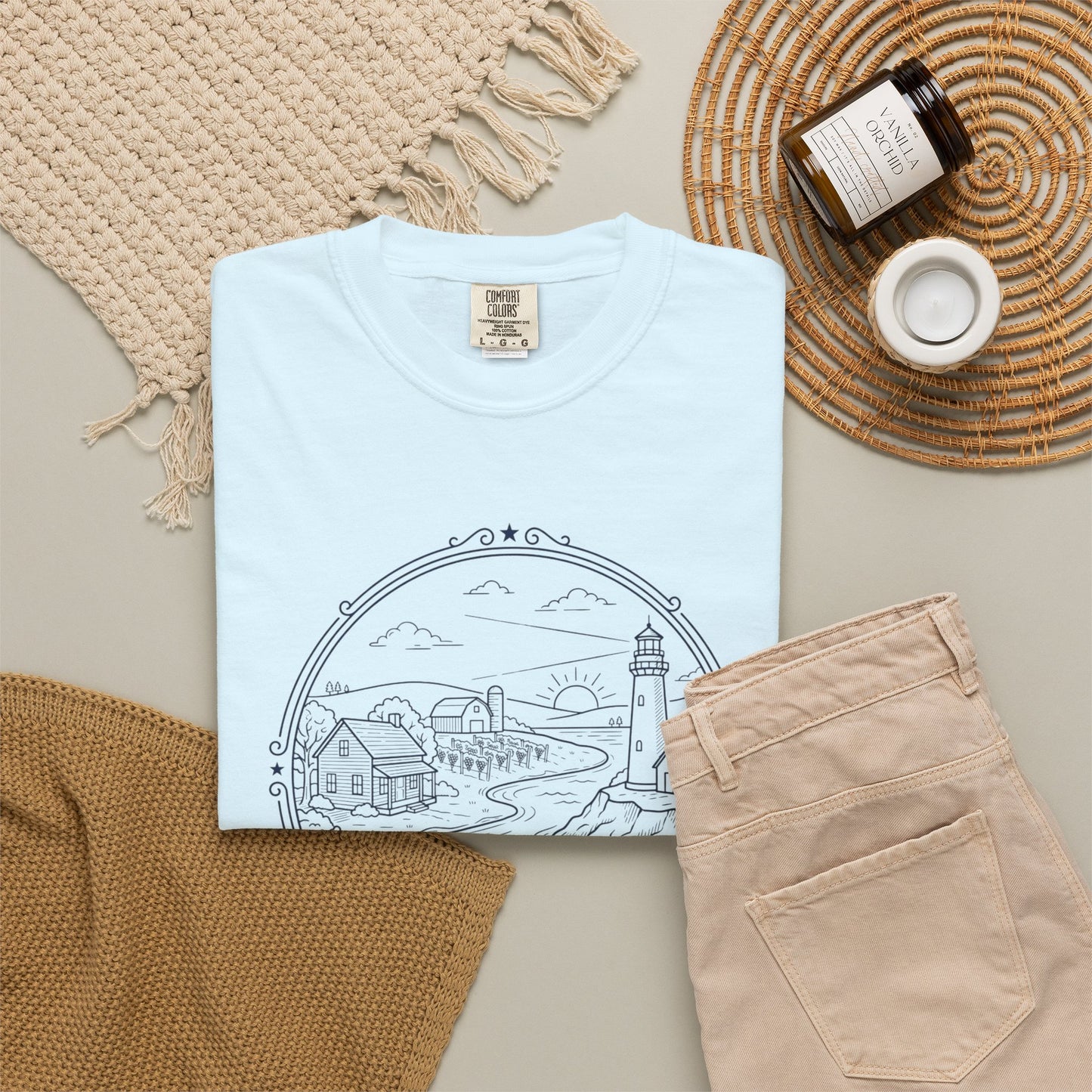 Grafton Illinois Scenic T-Shirt — Vintage Lighthouse River Illustration