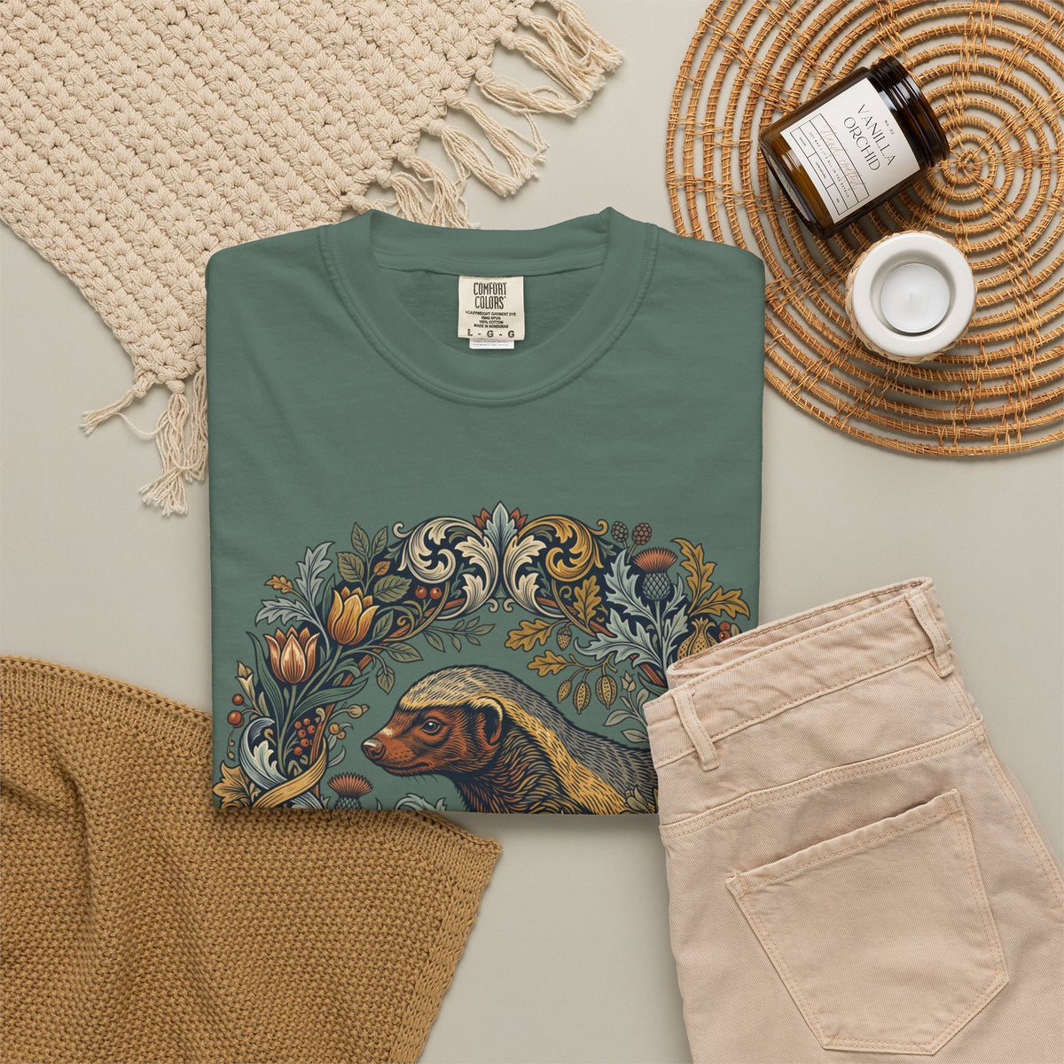 Dog Floral Circle T-Shirt — Botanical Labrador Graphic Tee