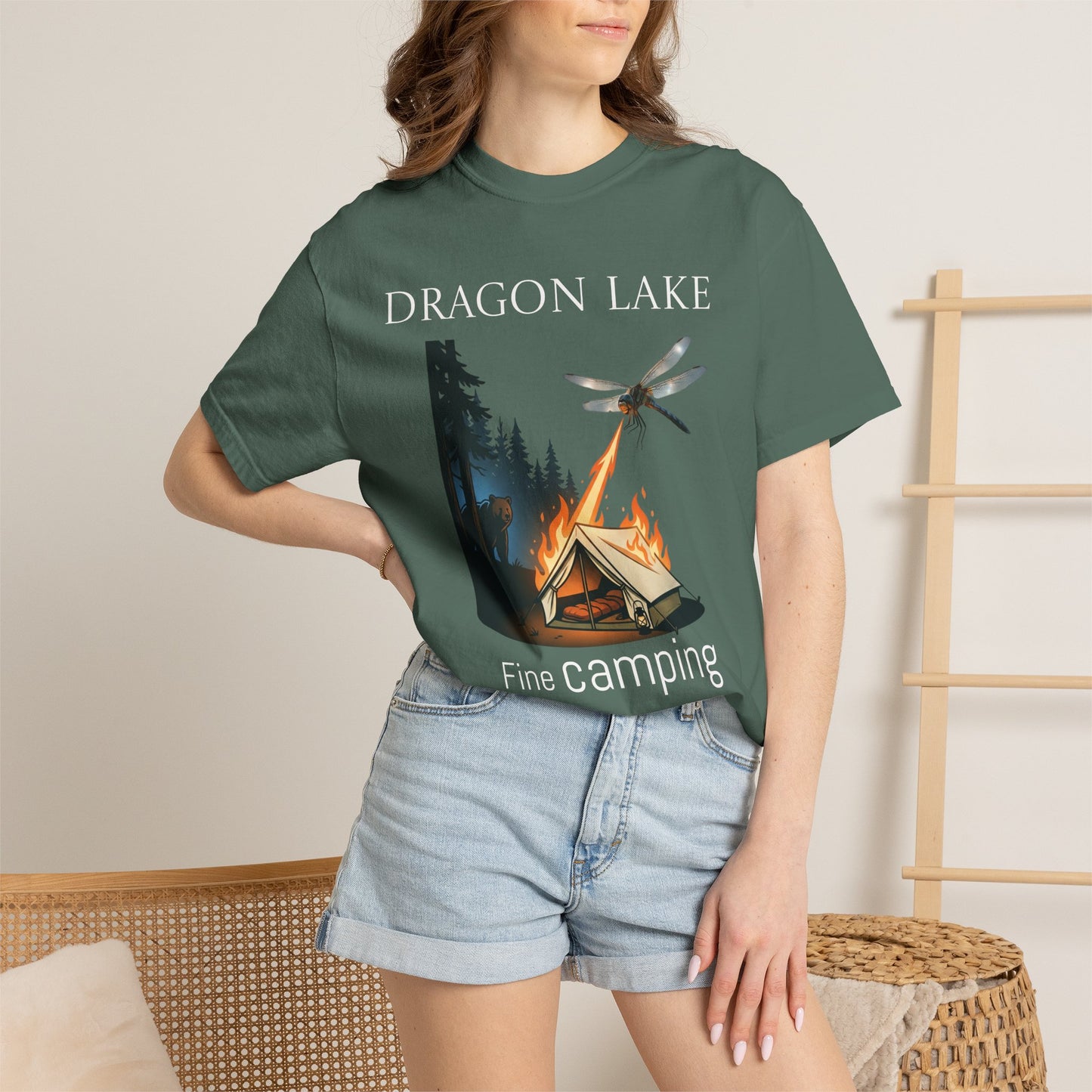 T-Shirt — 'Dragon Lake Fine Camping' Vintage Campfire Graphic Tee