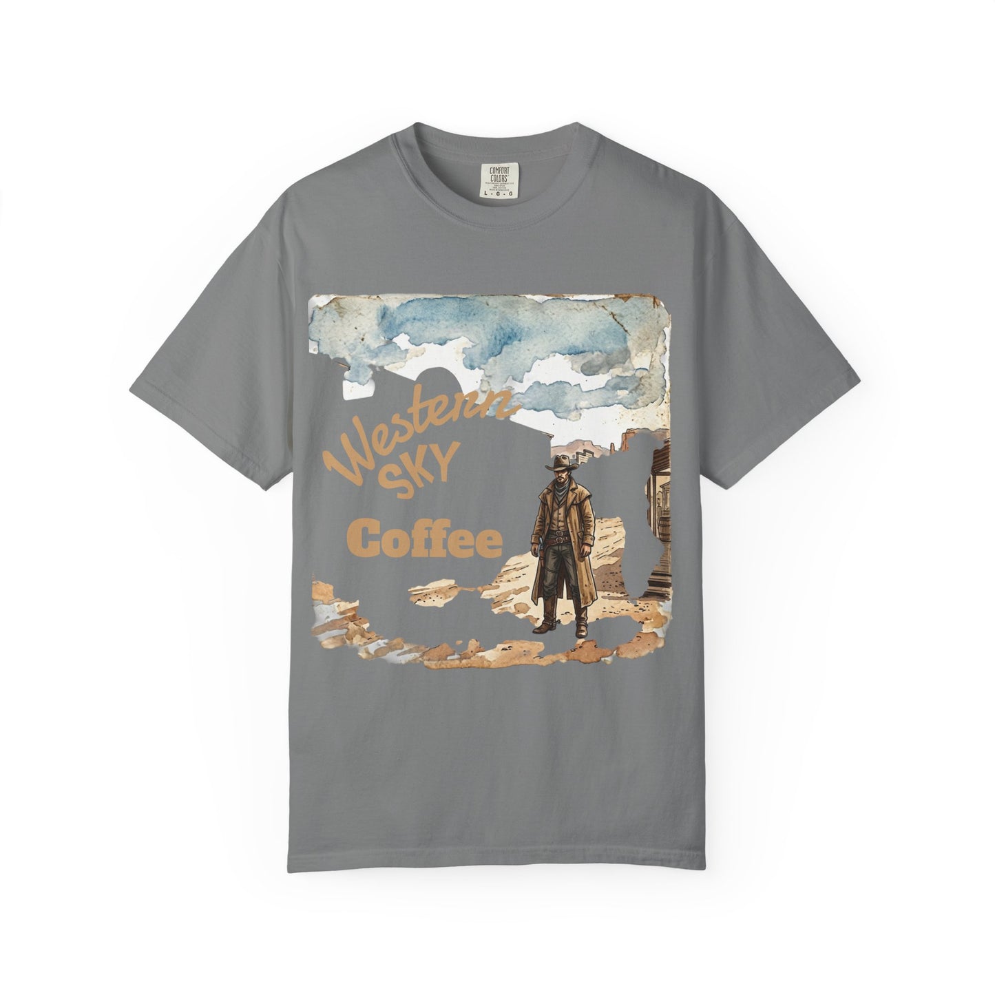 Western Sky Coffee T-Shirt — Vintage Cowboy Coffee Graphic Tee