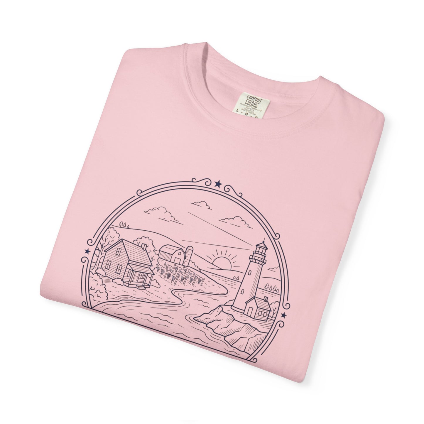 Grafton Illinois Scenic T-Shirt — Vintage Lighthouse River Illustration