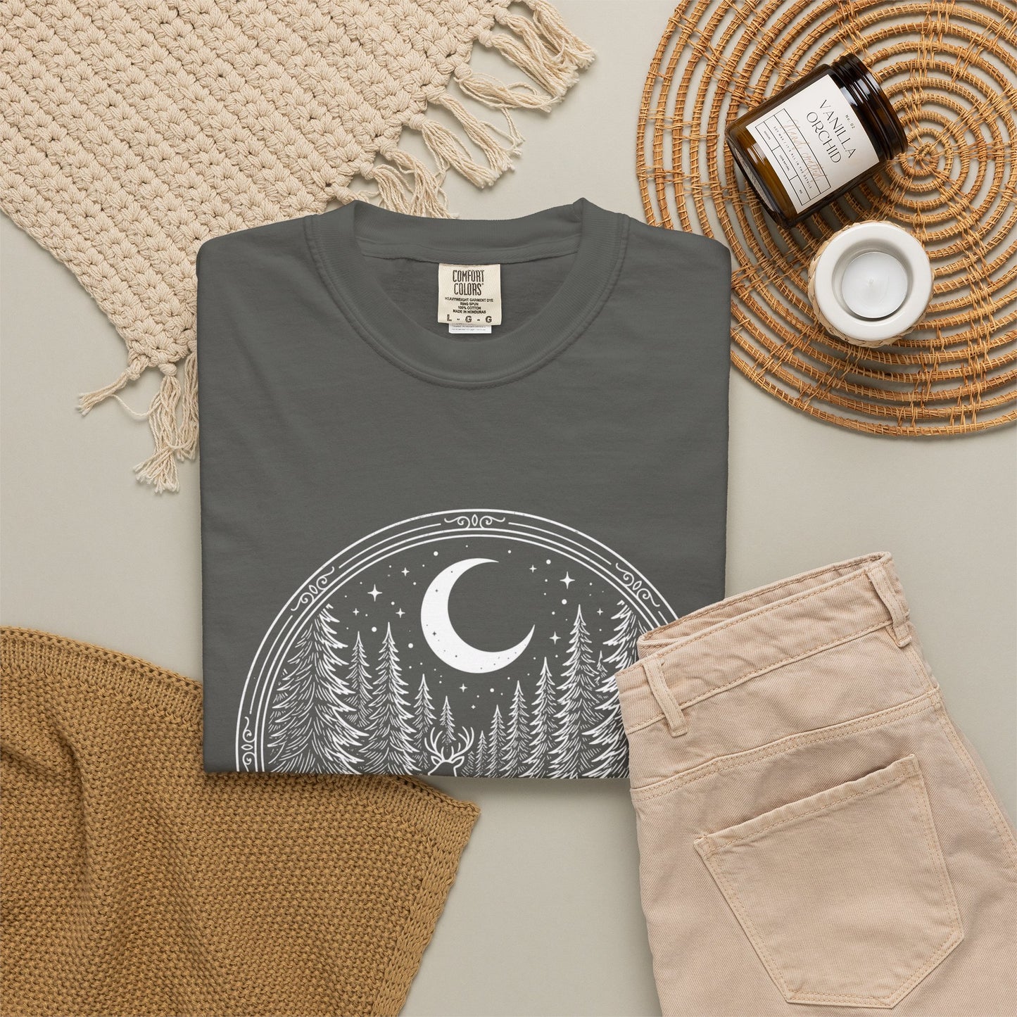 Moonlit Forest Deer T-Shirt — Rustic Night Sky Nature Graphic Tee