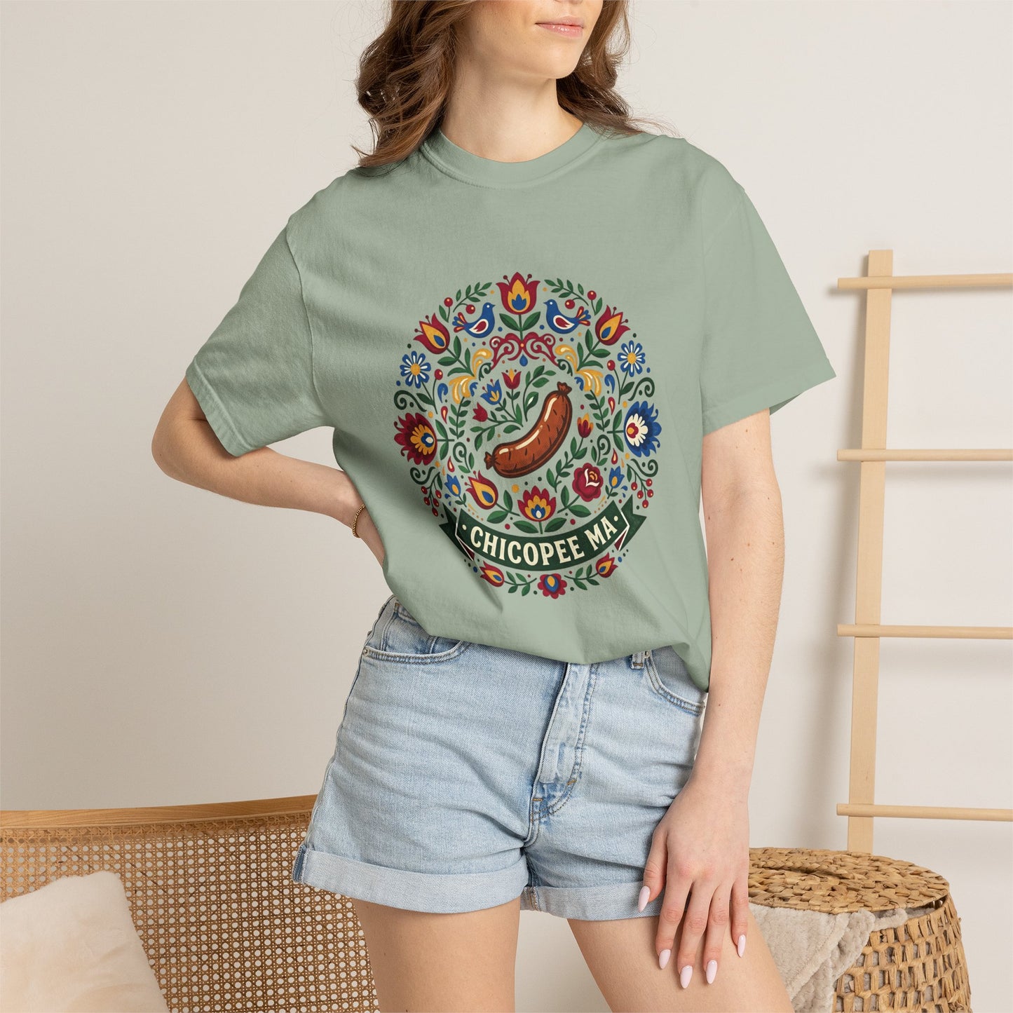 Small Town USA Chicopee MA Folk Art Polish Sausage T-Shirt